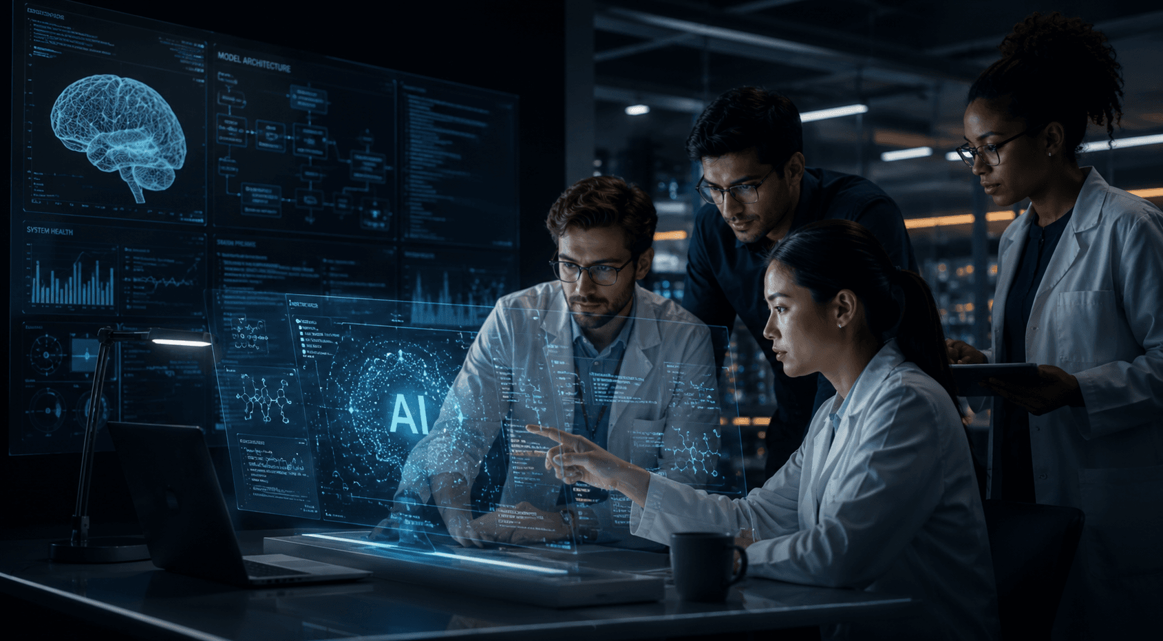 Healthcare researchers and AI engineers developing an intelligent clinical product