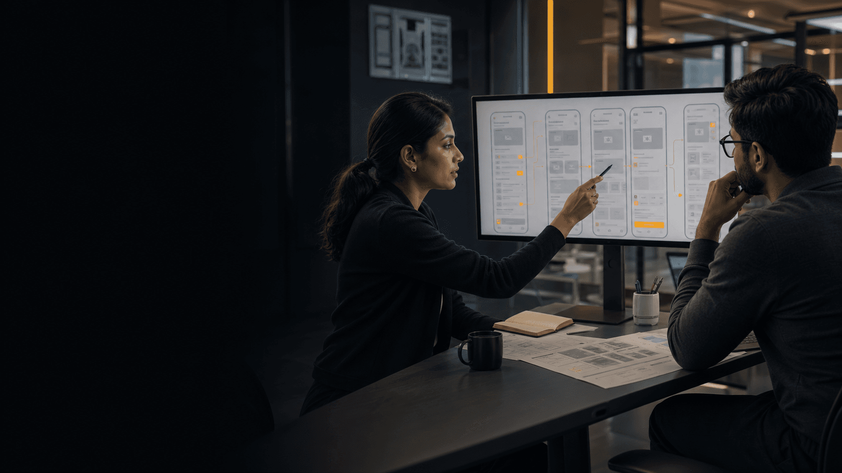 Healthcare commercial product team reviewing an interactive digital workflow