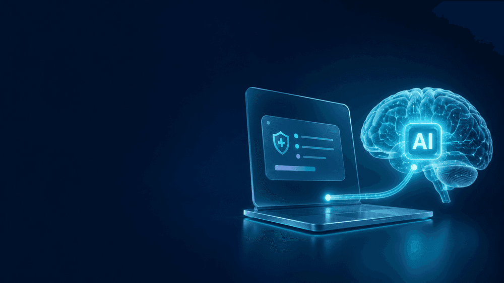 AI sales copilot briefing a pharma rep on a laptop with an HCP profile and approved-content checklist